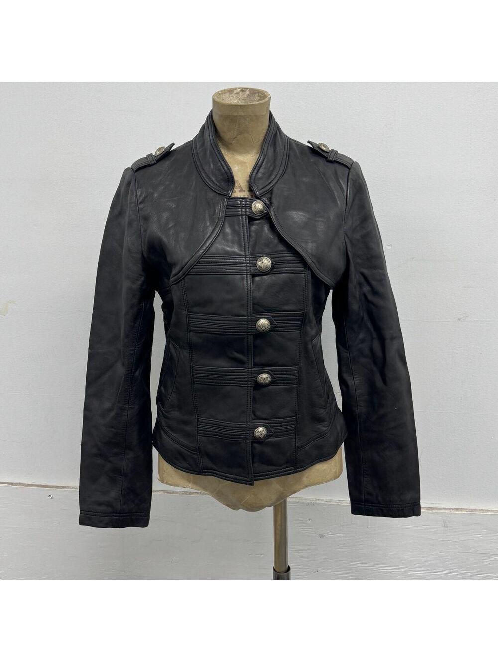 Vintage Y2K Black Leather Hussar Napoleon Military Bolero Jacket